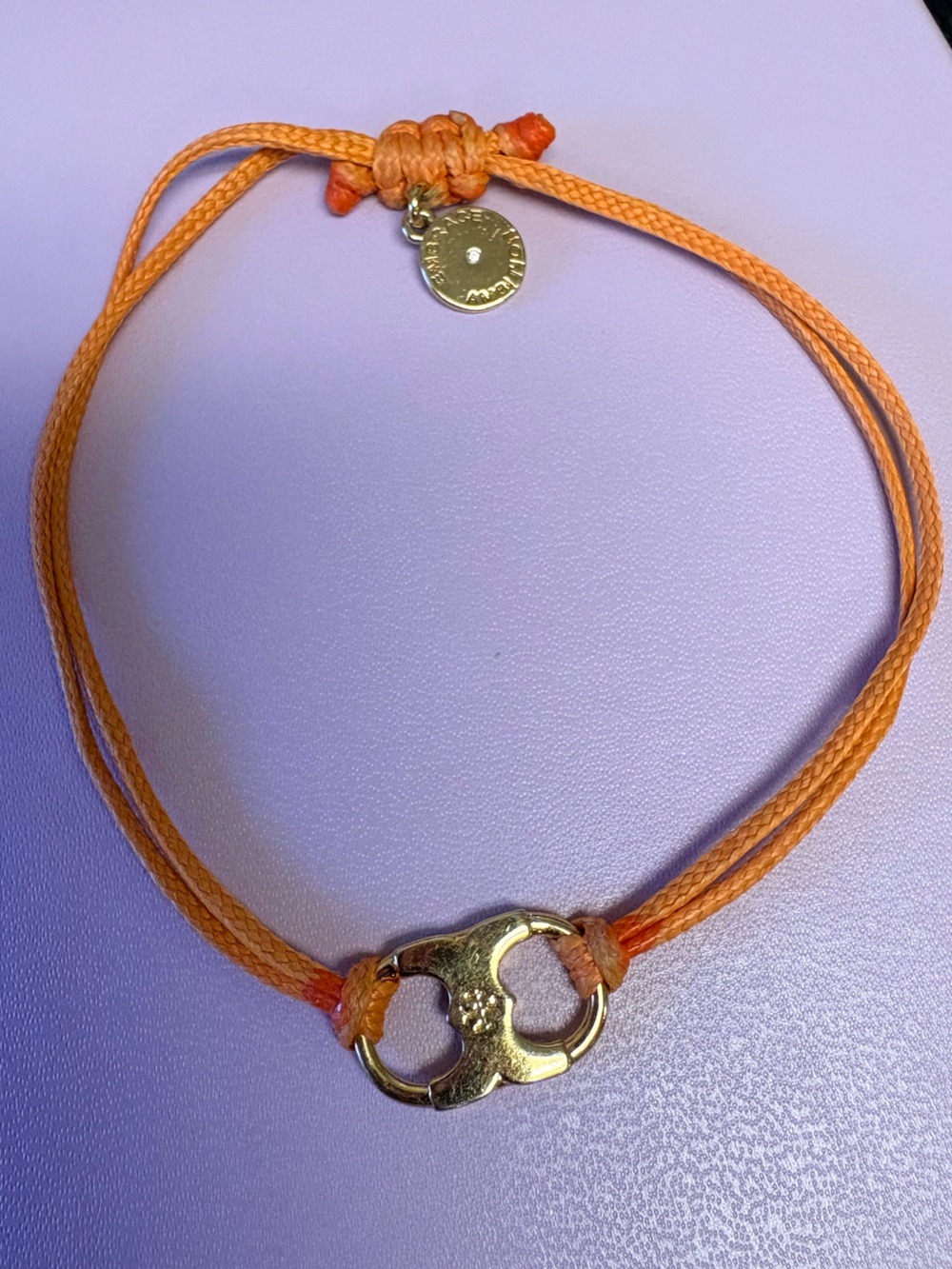 Tory Burch Orange Cord Bracelet with Gold Double-T Logo Charm